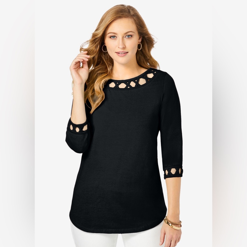 Jessica London Woman Within Stretch Cotton Boatneck Lattice Tunic size 26/28 2x